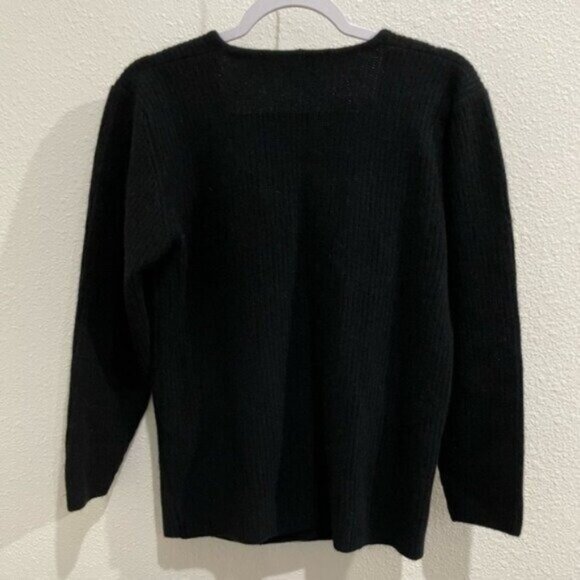Vintage Black Lambswool Academia Cardigan Fisherman Grandpacore Boho Soft - Picture 6 of 6